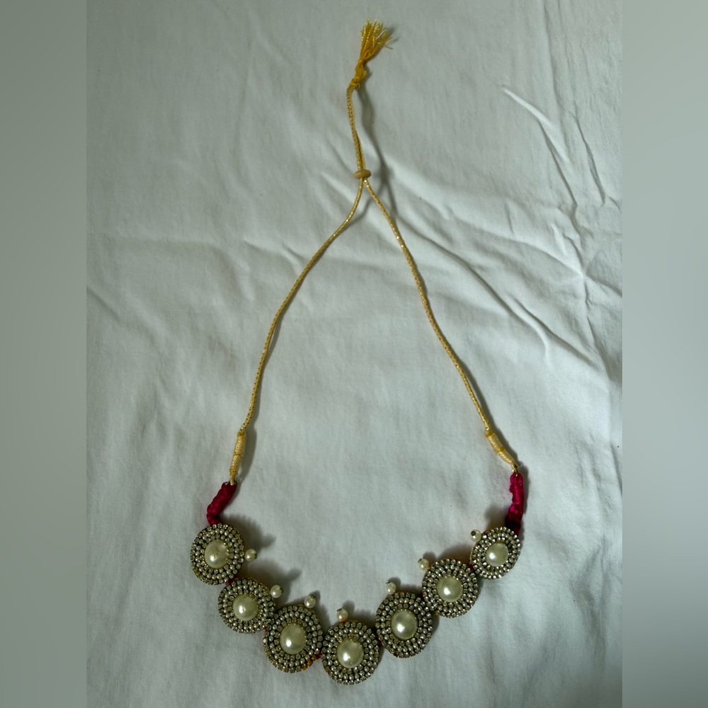Elegant Gold and Pink Pearl Indian Necklace
